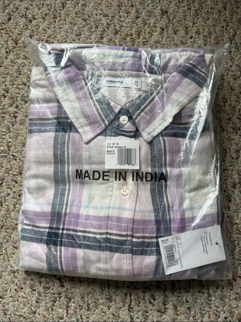 Sonoma Lavender Plaid Woman’s Button-Up Shirt